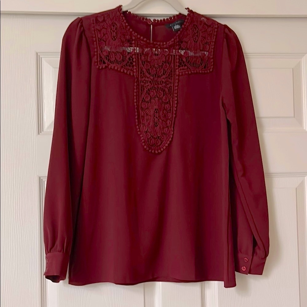 Nordstrom Halogen Burgundy Lace Detail Blouse, Small
